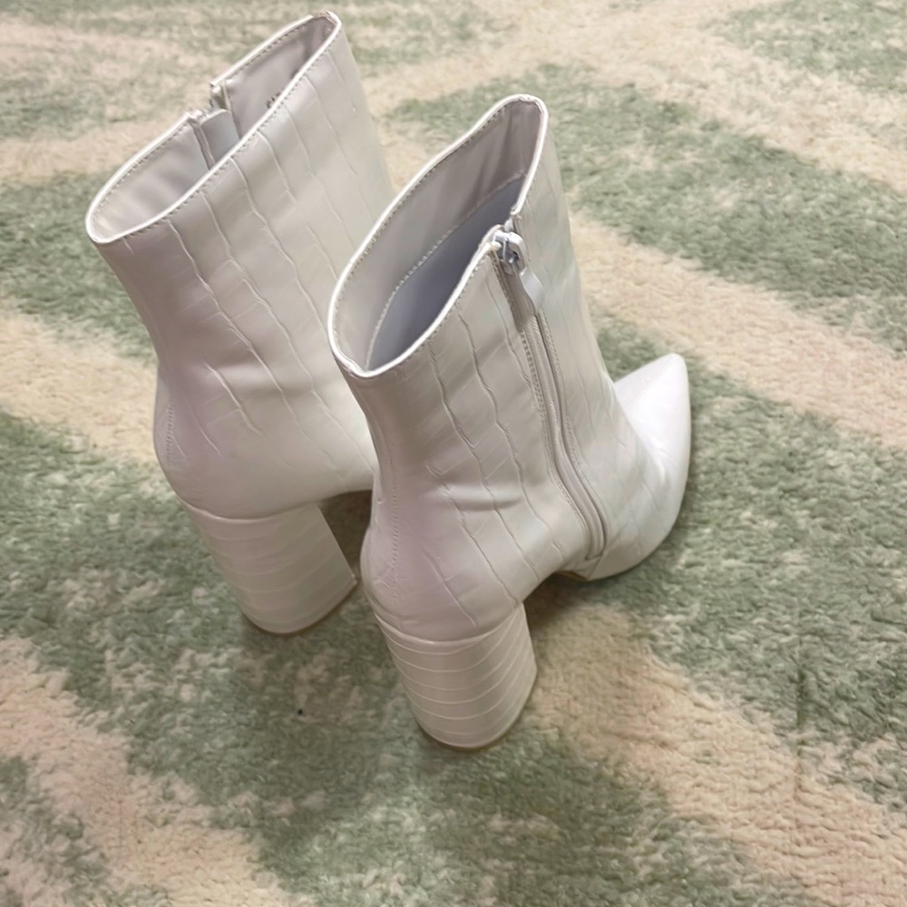 Animal Print White Heeled Ankle Boots